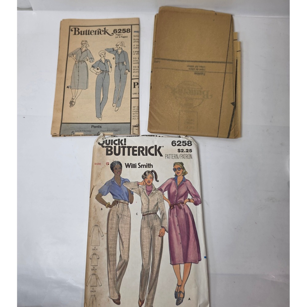 Vtg 1979 Butterick 6258 Willi Smith Sewing Pattern Misses Size 8 Dress Pants Top